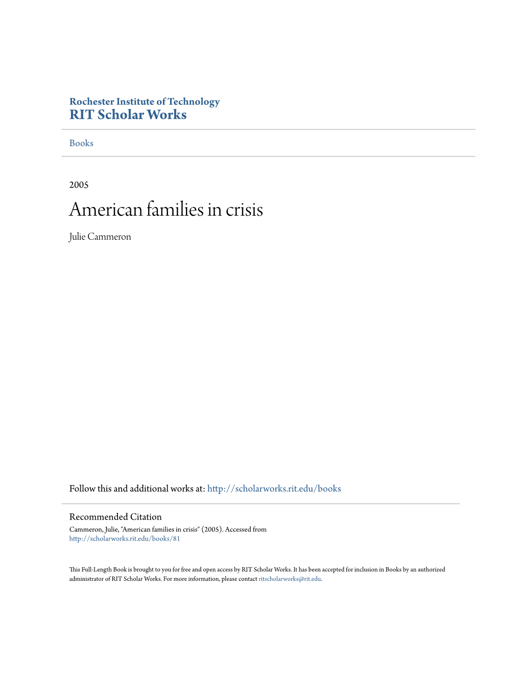 American Families in Crisis Julie Cammeron