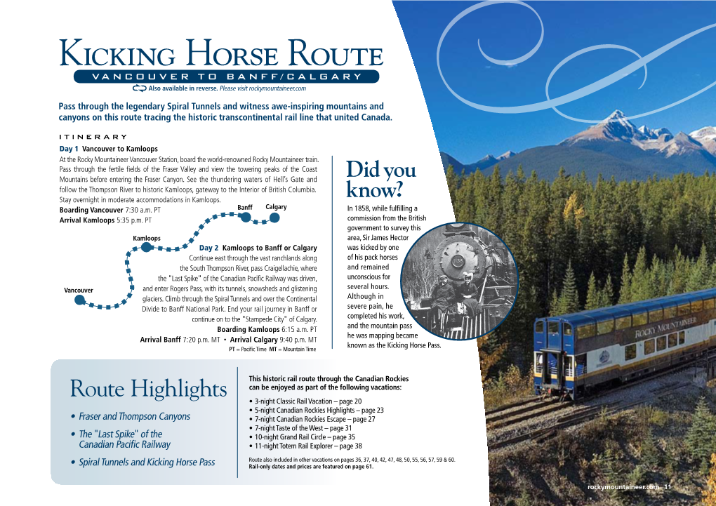 Kicking Horse Route Spectacular Vancouver to Banff/Calgary Also Available in Reverse