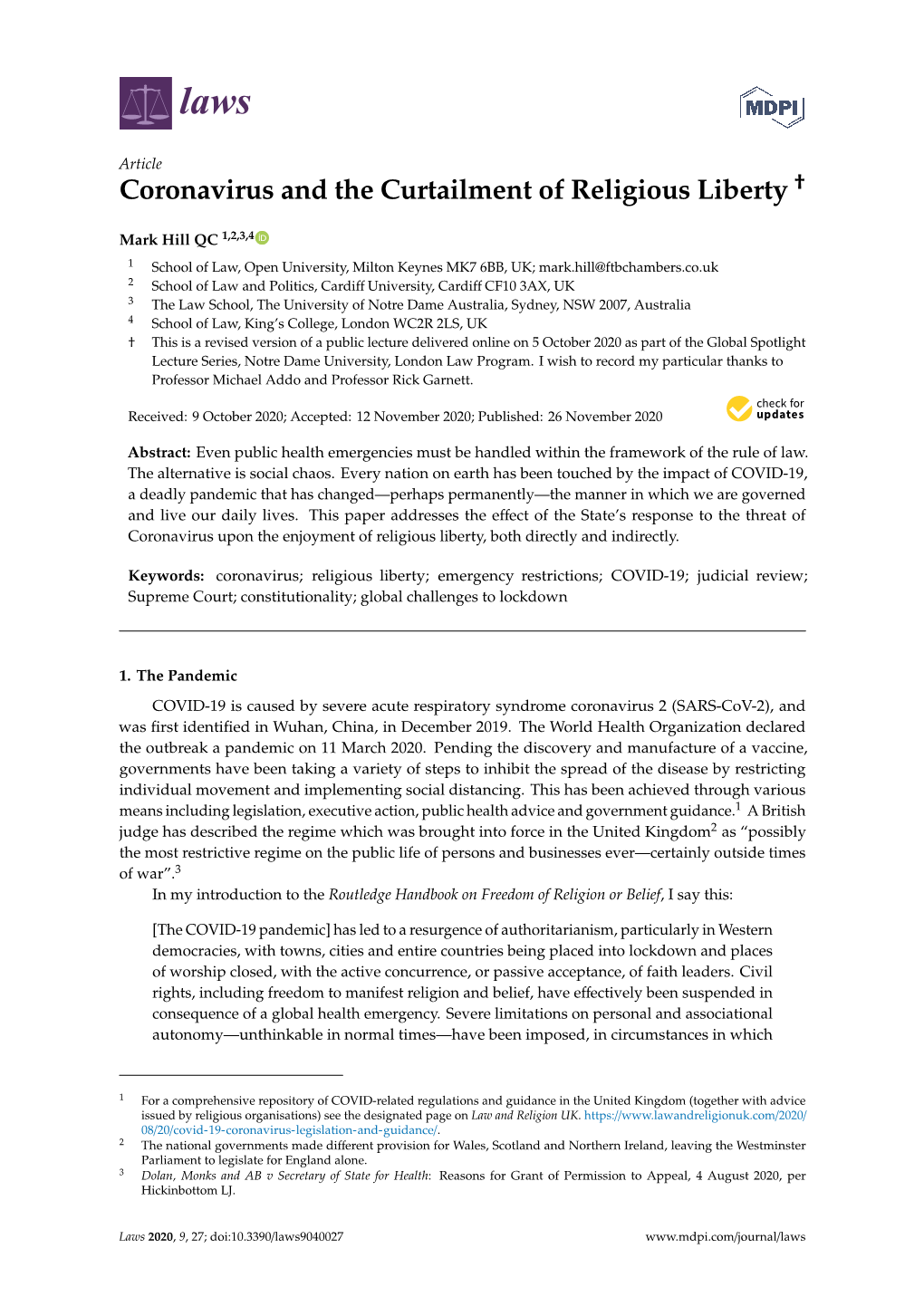 Coronavirus and the Curtailment of Religious Liberty