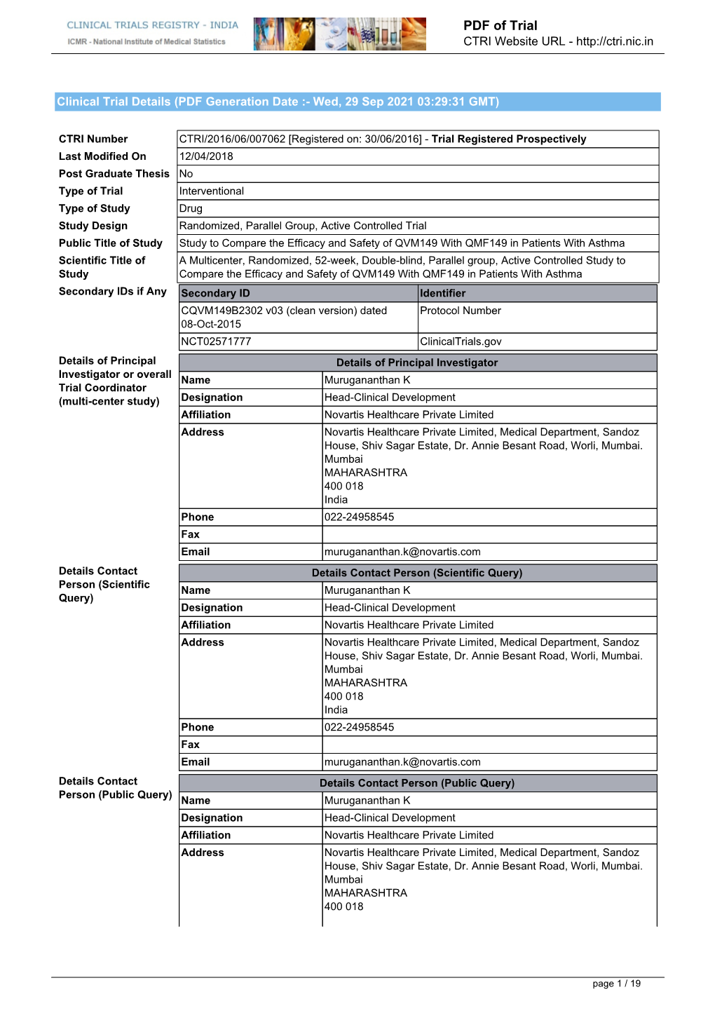 Clinical Trial Details (PDF Generation Date :- Sun, 05 Sep 2021 04