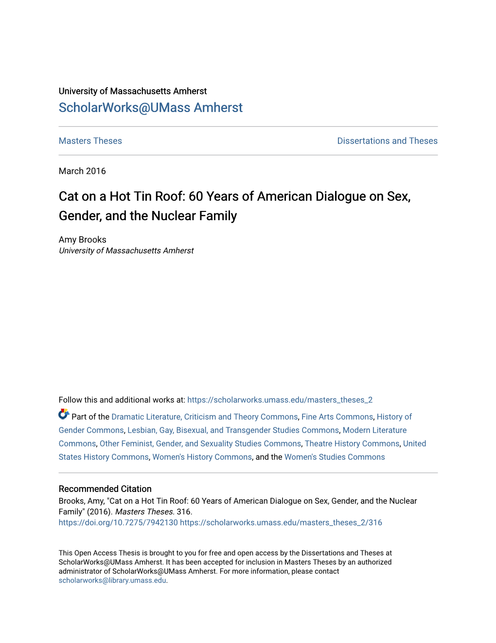 Cat on a Hot Tin Roof: 60 Years of American Dialogue on Sex, Gender, and the Nuclear Family