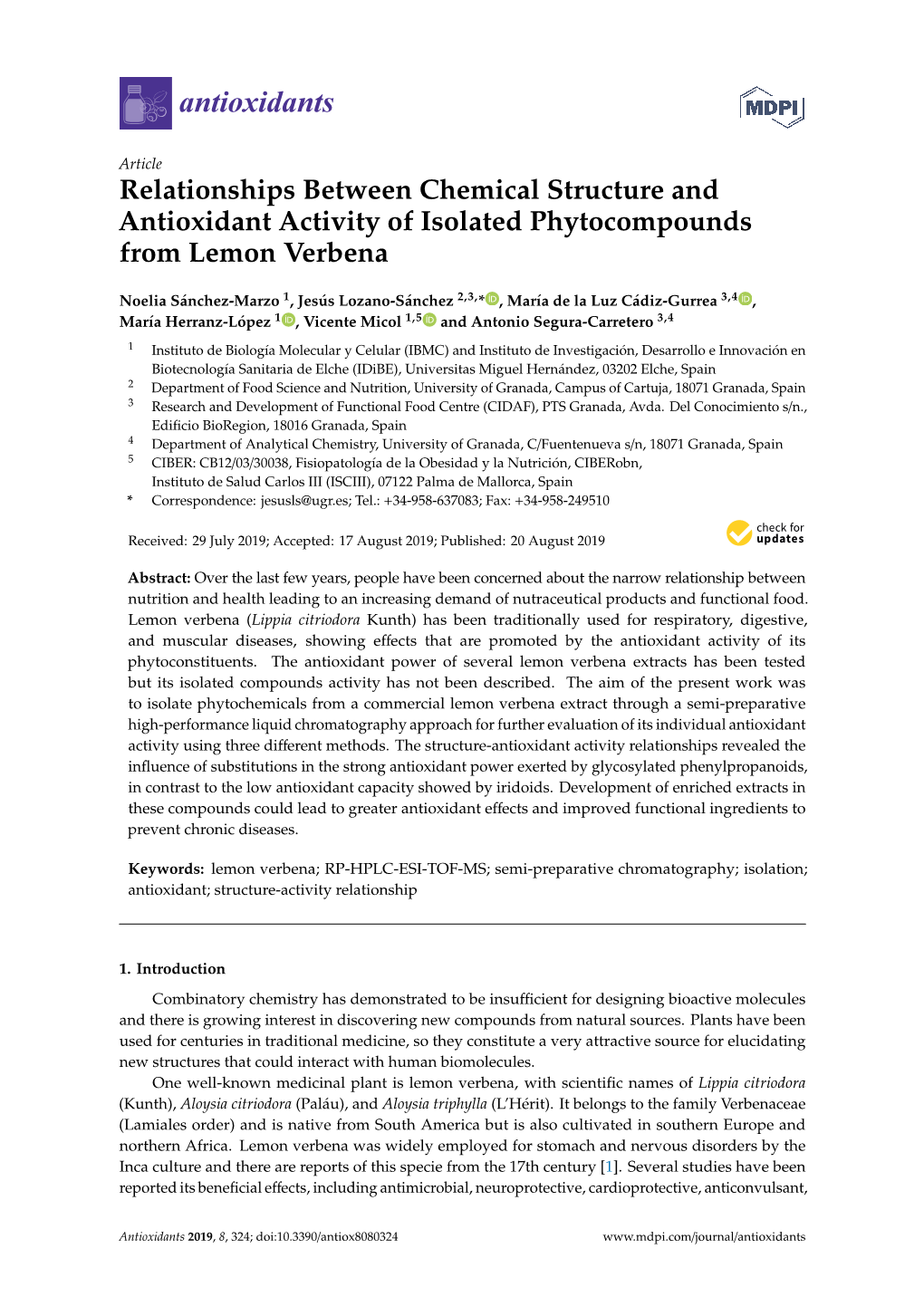 Relationships Between Chemical Structure and Antioxidant Activity of Isolated Phytocompounds from Lemon Verbena