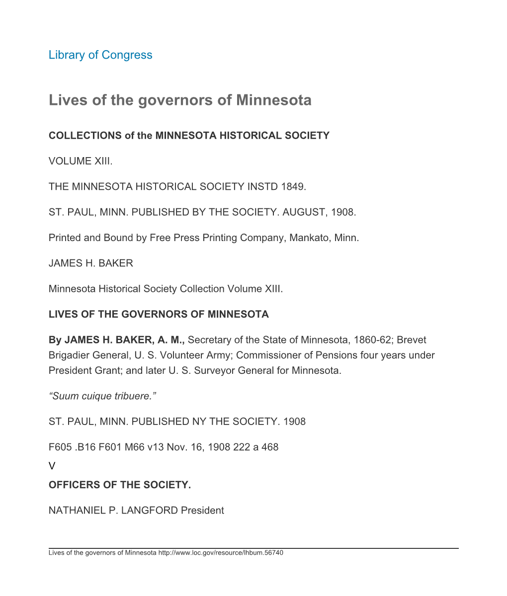 Lives of the Governors of Minnesota