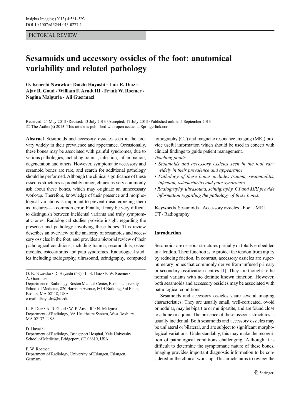 Sesamoids and Accessory Ossicles of the Foot: Anatomical Variability and Related Pathology