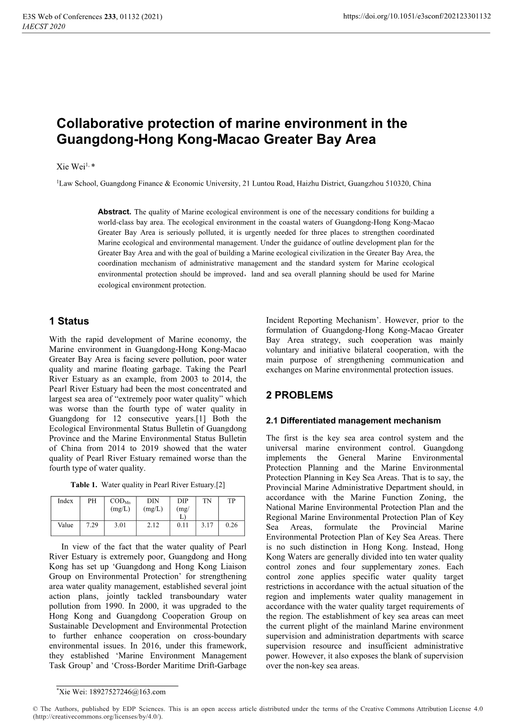 Collaborative Protection of Marine Environment in the Guangdong-Hong Kong-Macao Greater Bay Area