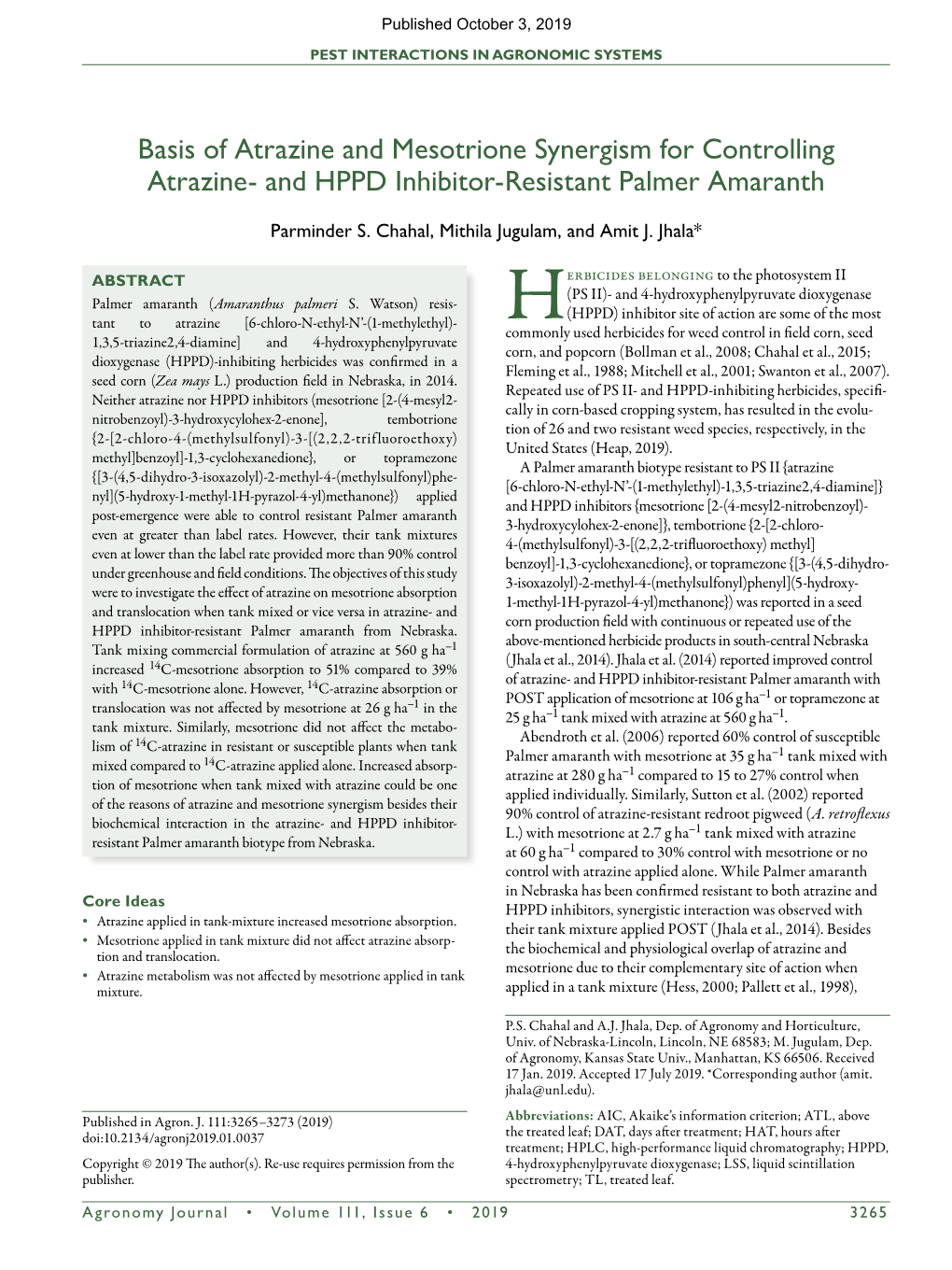 And HPPD Inhibitor-Resistant Palmer Amaranth