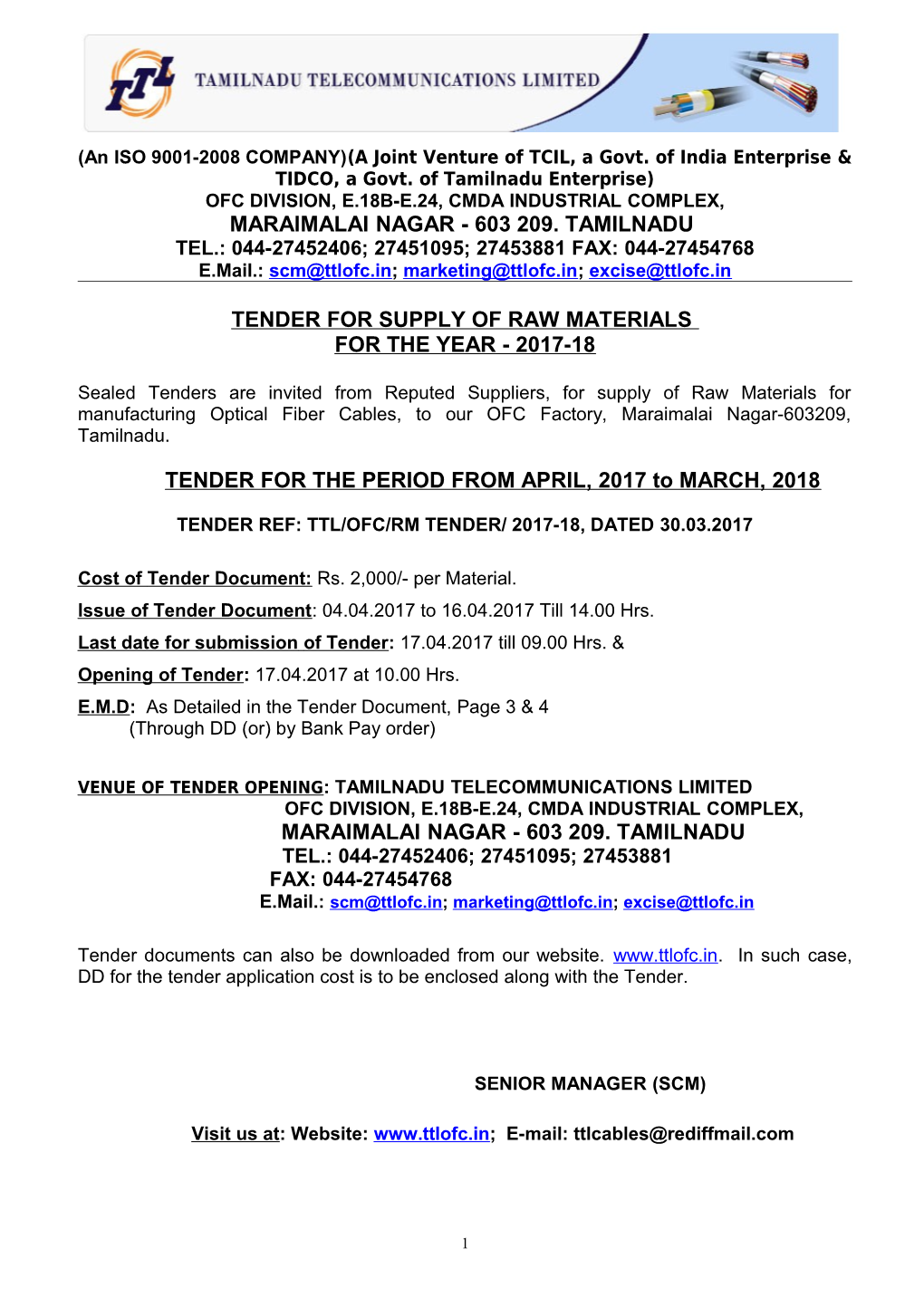 Tender for Raw Material