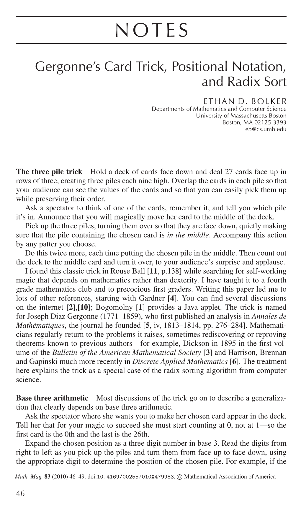 Gergonne's Card Trick, Positional Notation, and Radix Sort