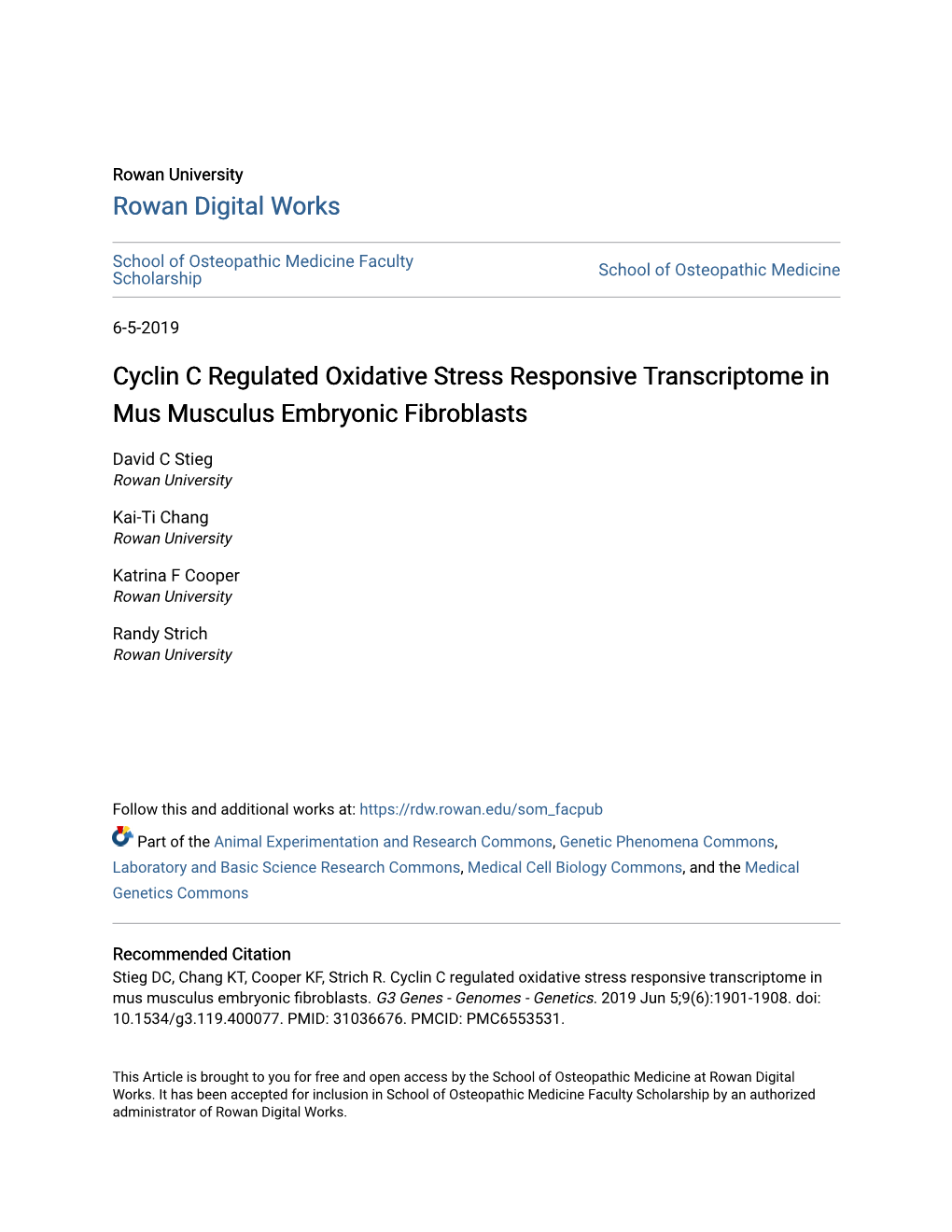 Cyclin C Regulated Oxidative Stress Responsive Transcriptome in Mus Musculus Embryonic Fibroblasts