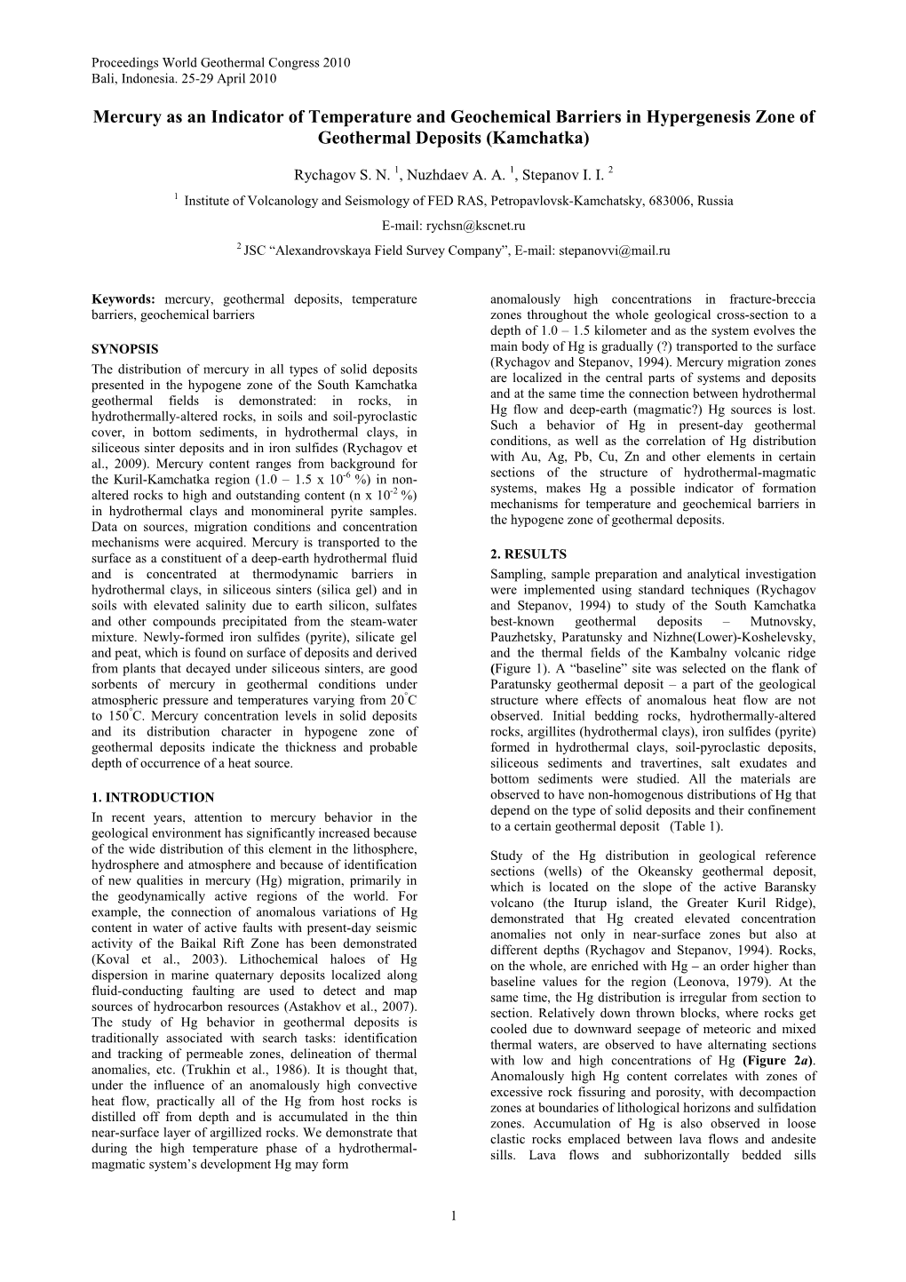 Mercury As an Indicator of Temperature and Geochemical Barriers in Hypergenesis Zone of Geothermal Deposits (Kamchatka)