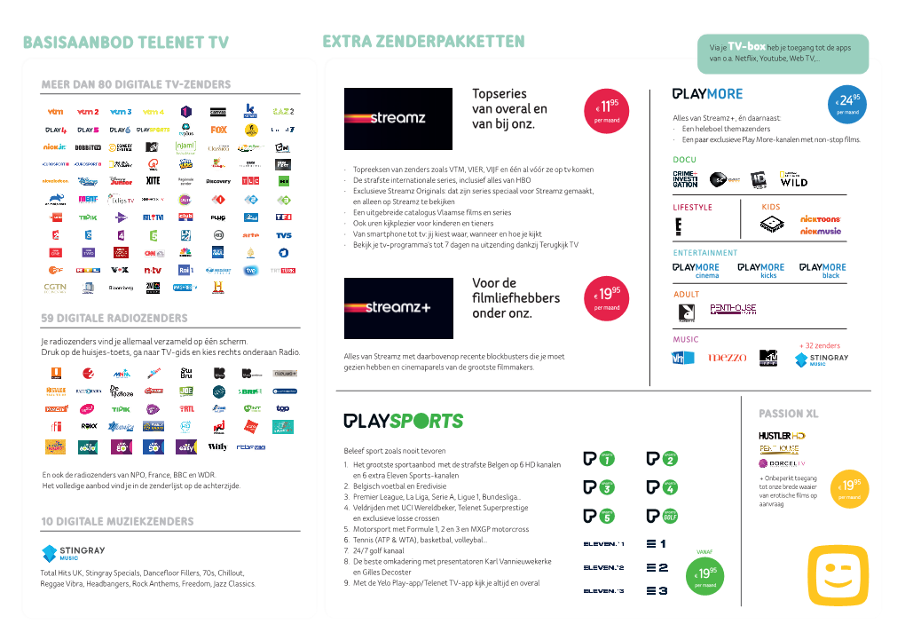 Extra Zenderpakketten Basisaanbod Telenet Tv