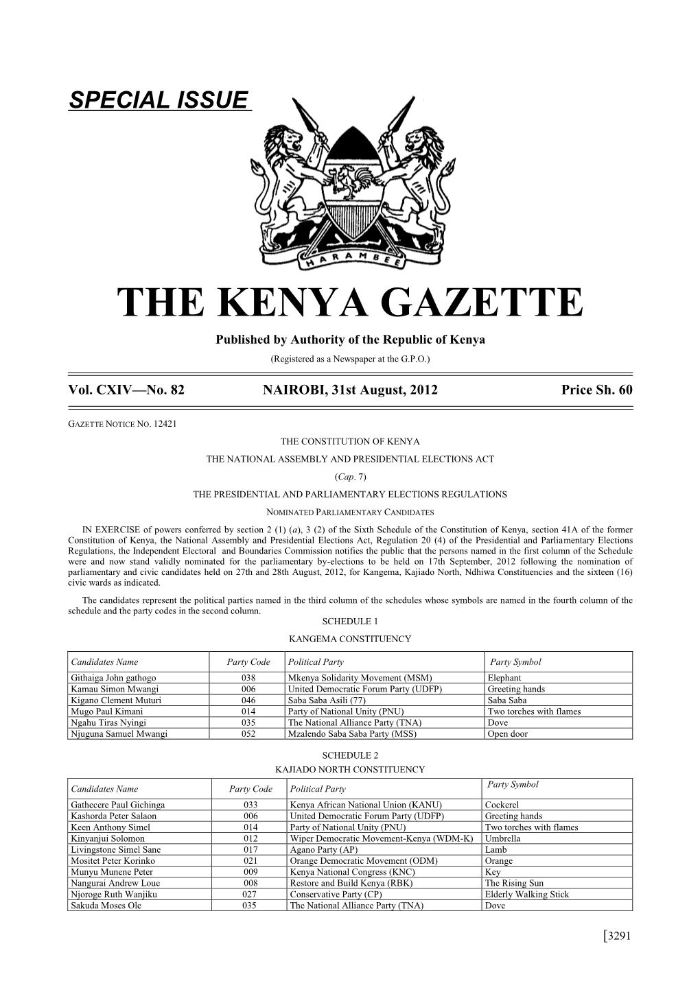 Special Issue the Kenya Gazette