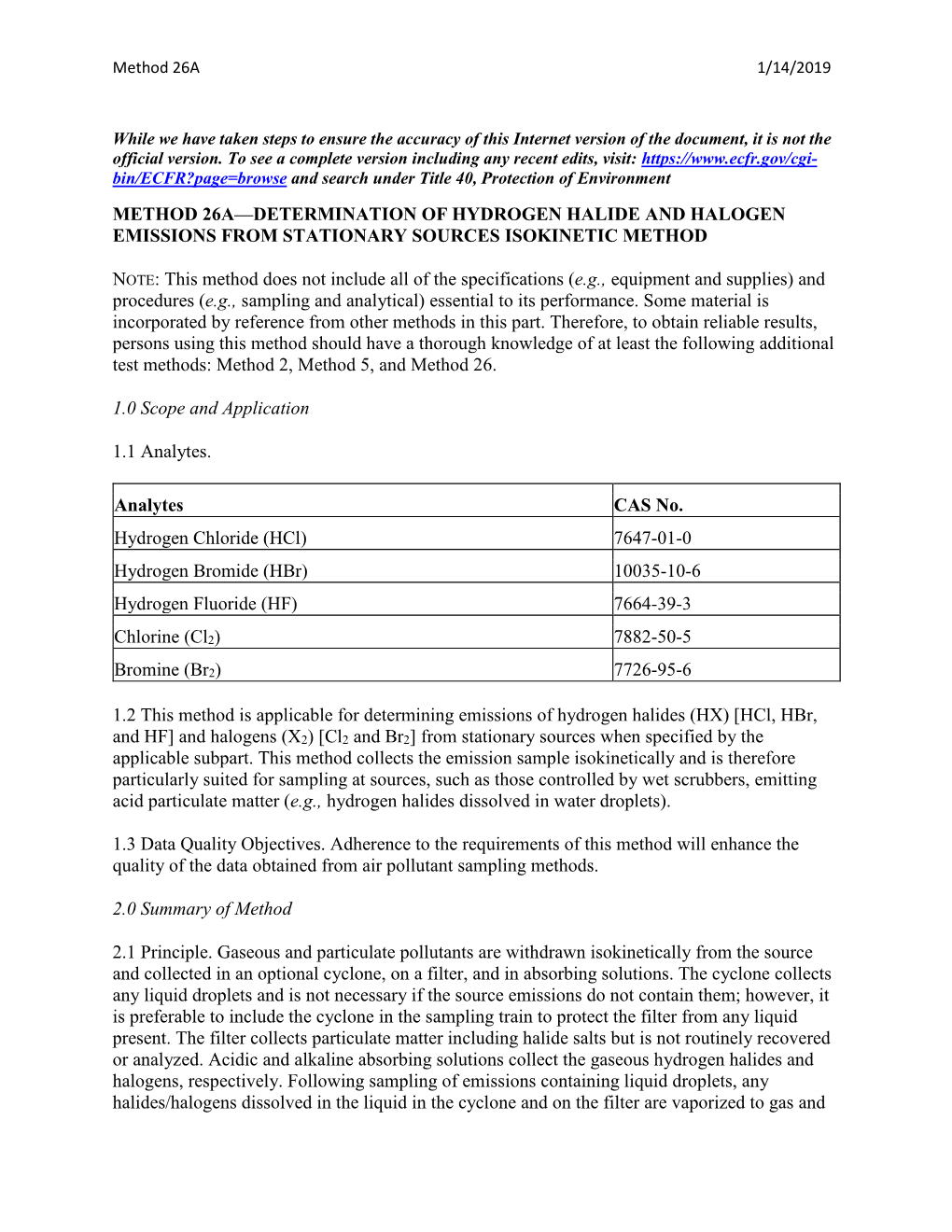 Method 26A Determination of Hydrogen Halide and Halogen