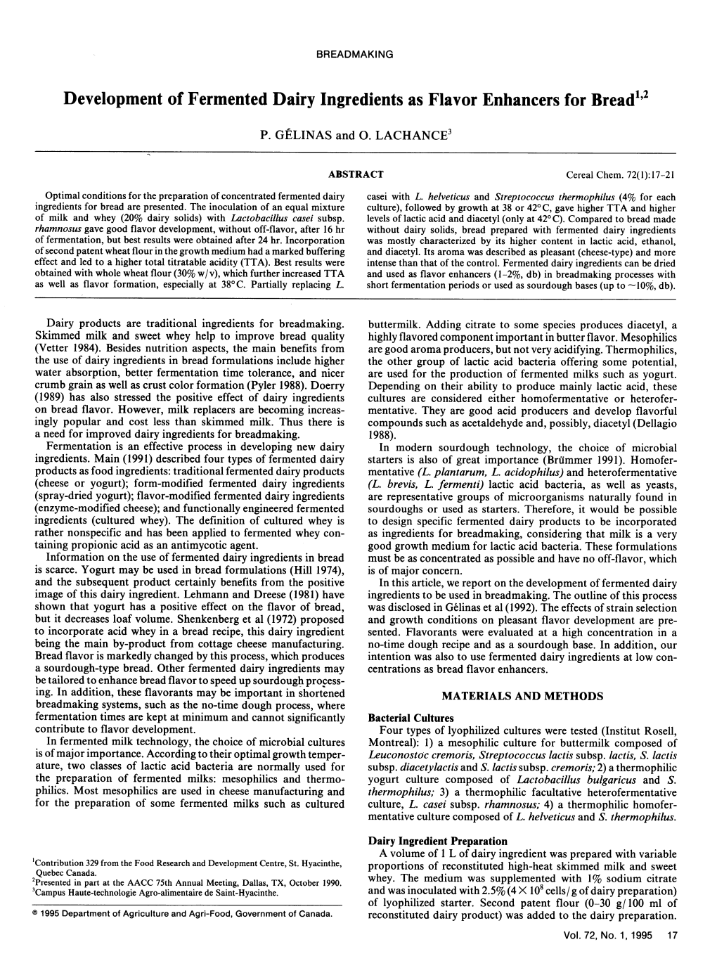 Development of Fermented Dairy Ingredients As Flavor Enhancers for Bread",2