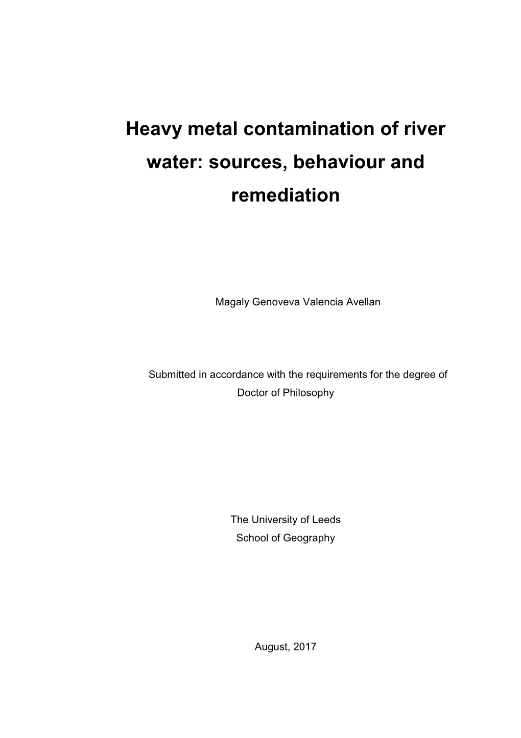 Heavy Metal Contamination of River Water: Sources, Behaviour and Remediation