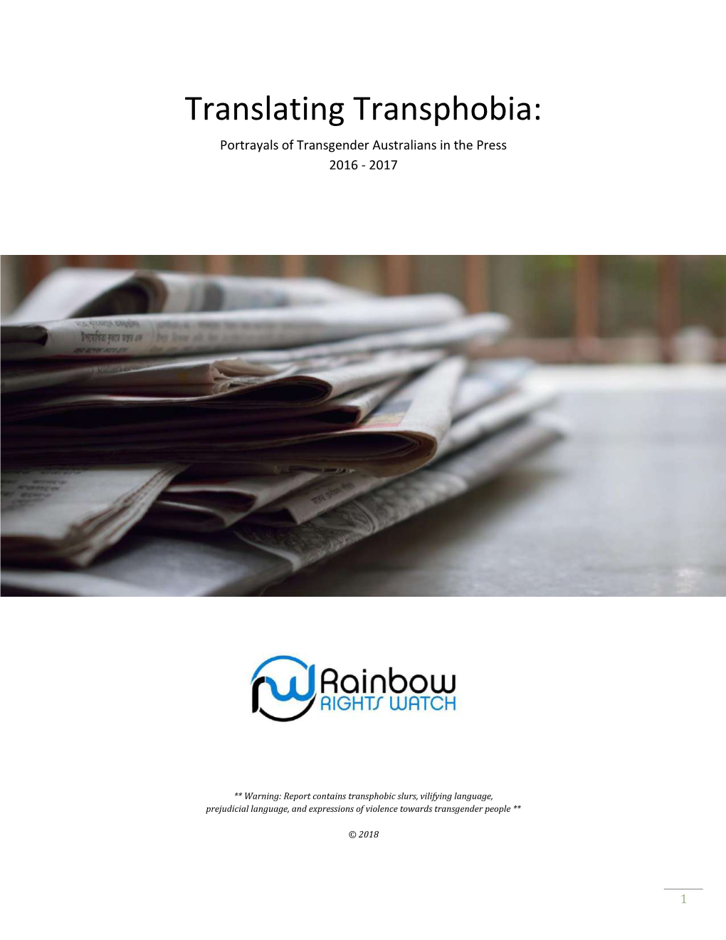 Translating Transphobia: Portrayals of Transgender Australians in the Press 2016 - 2017