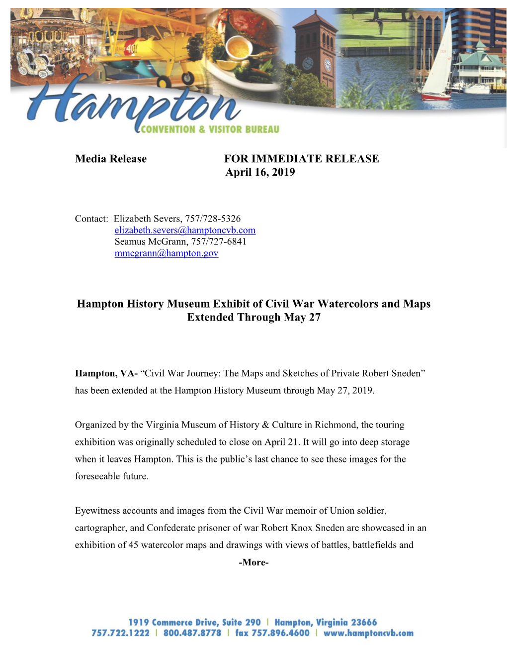 Hampton History Museum Exhibit of Civil War Watercolors and Maps Extended Through May 27