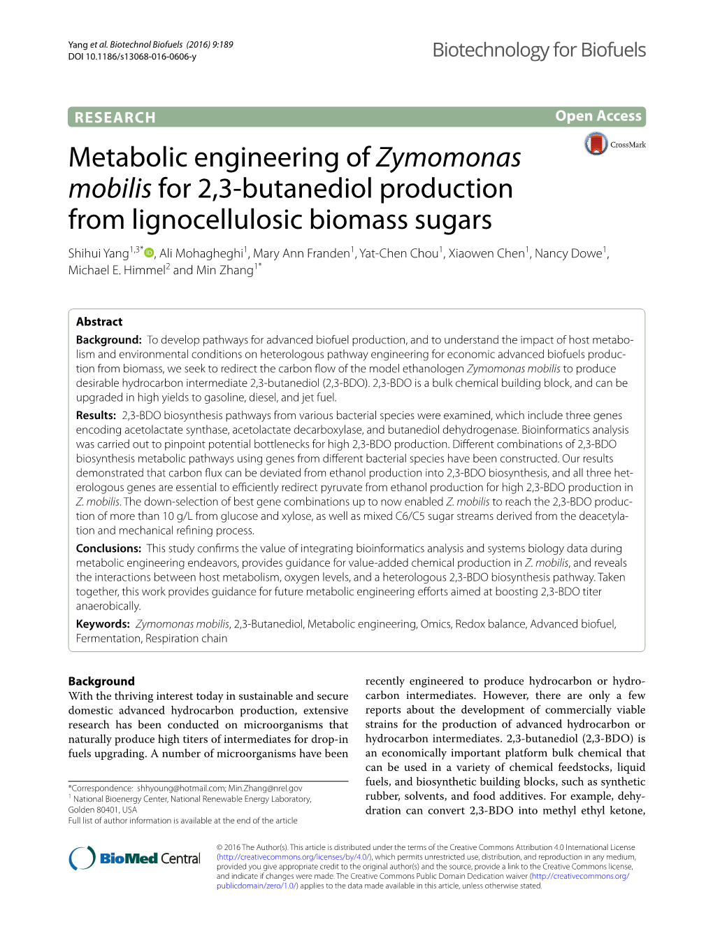 Metabolic Engineering of Zymomonas Mobilis for 2,3-Butanediol