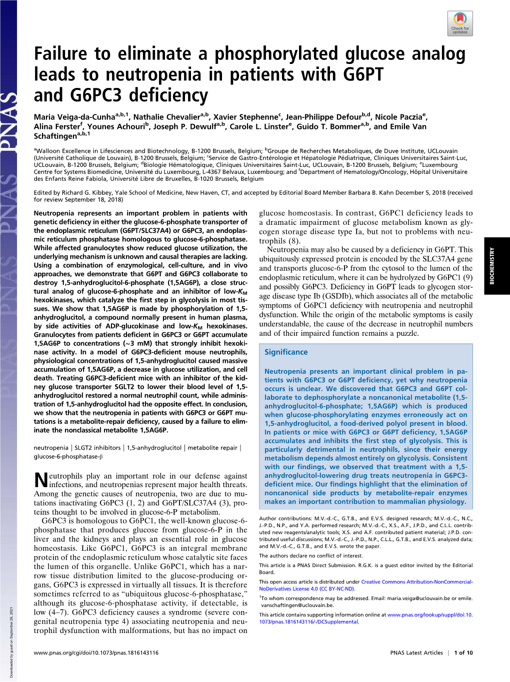 Failure to Eliminate a Phosphorylated Glucose Analog Leads to Neutropenia in Patients with G6PT and G6PC3 Deficiency