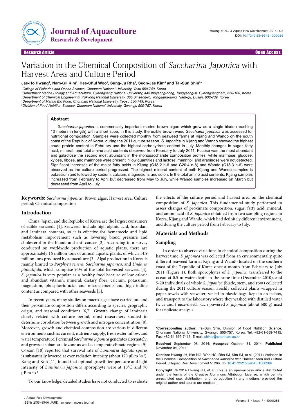 Variation in the Chemical Composition of Saccharina Japonica With