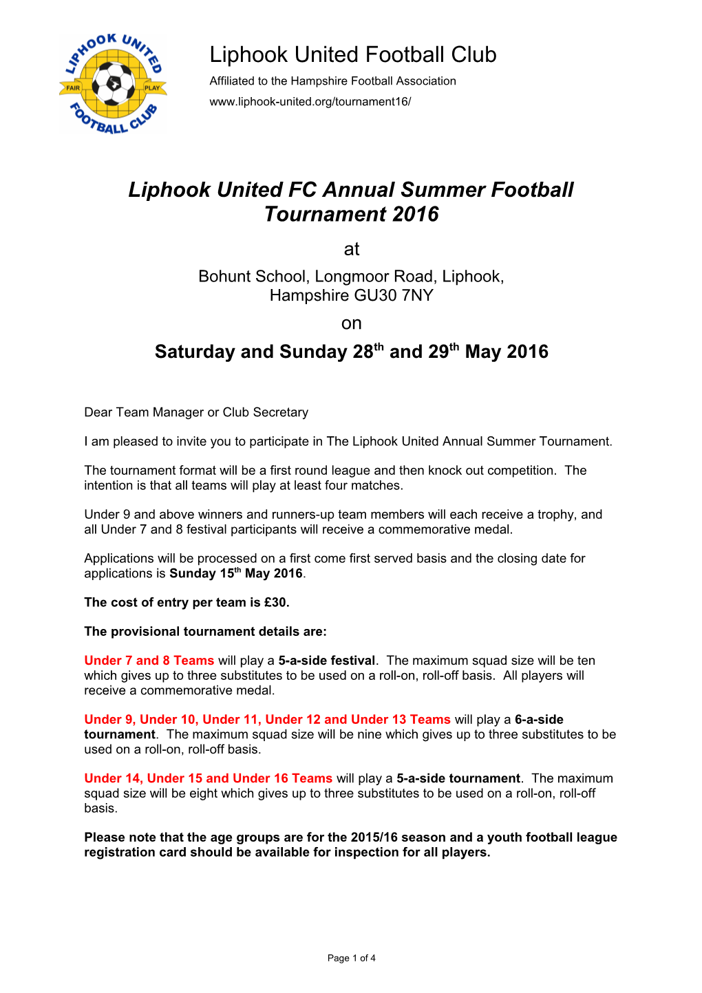 LUFC Tournament Invitation