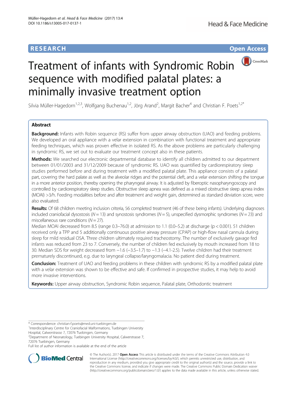 Treatment of Infants with Syndromic Robin Sequence with Modified