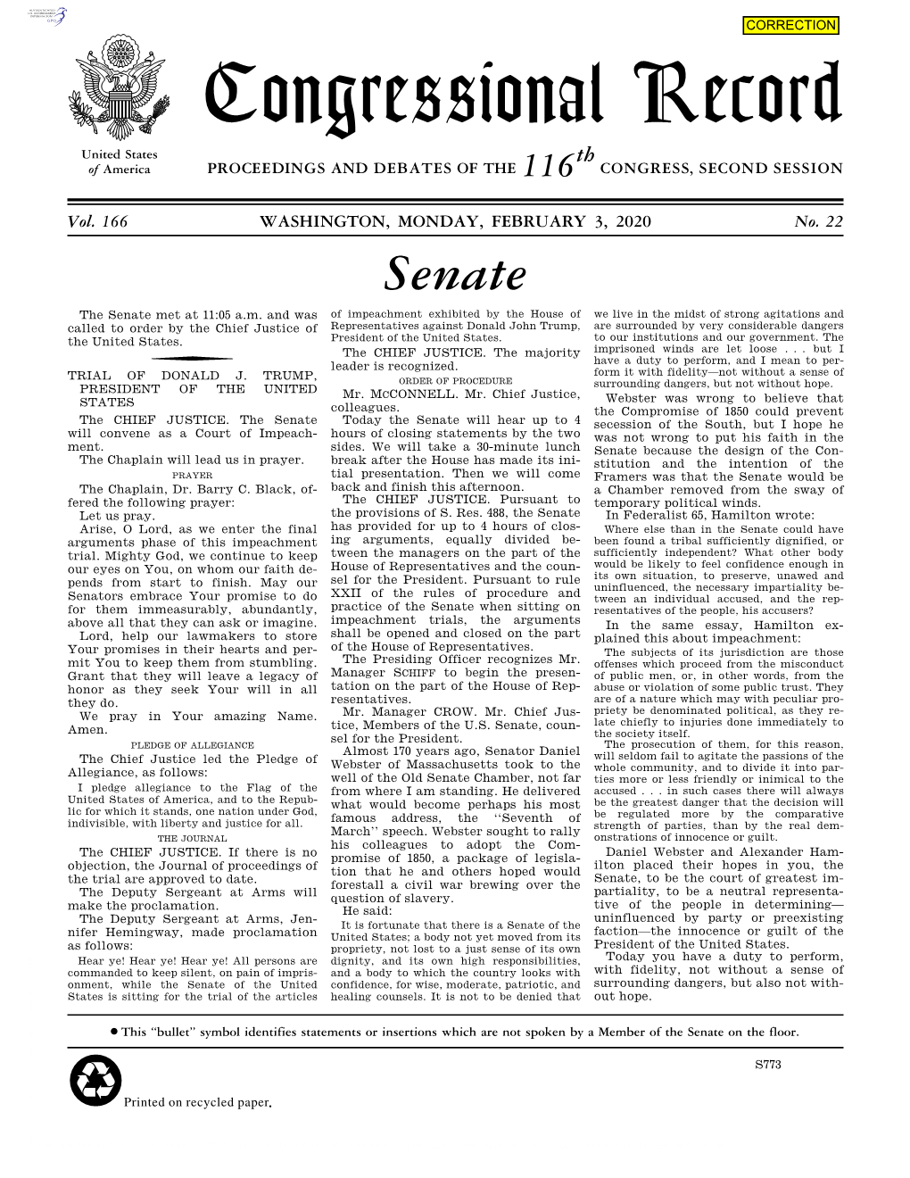 Congressional Record United States Th of America PROCEEDINGS and DEBATES of the 116 CONGRESS, SECOND SESSION