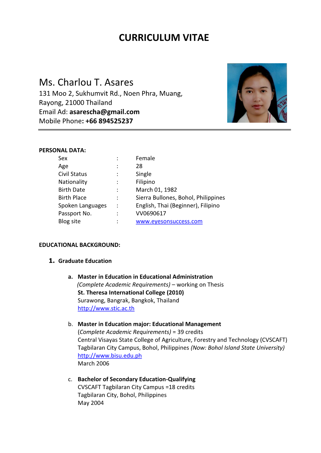 CURRICULUM VITAE Ms. Charlou T. Asares