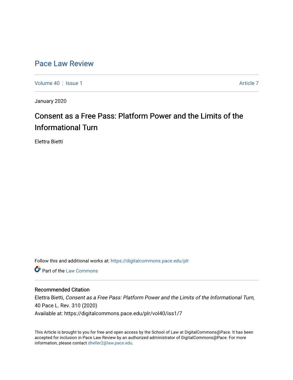 Consent As a Free Pass: Platform Power and the Limits of the Informational Turn