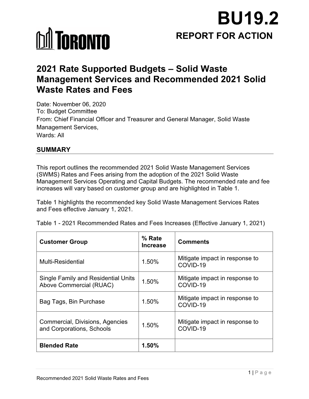 Report: 2021 Rate Supported Budgets – Solid Waste Management Services