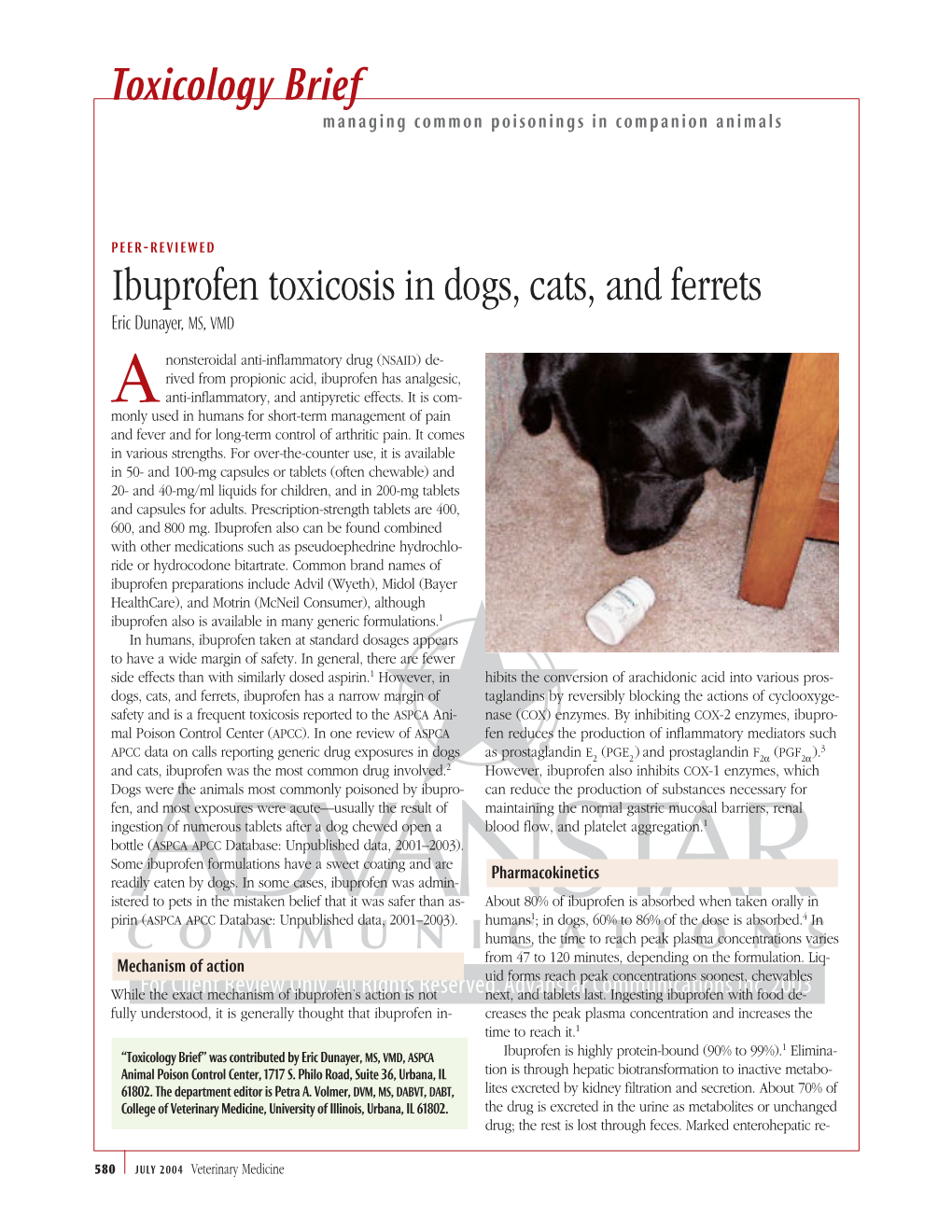 Ibuprofen Toxicosis in Dogs, Cats, and Ferrets Eric Dunayer, MS, VMD