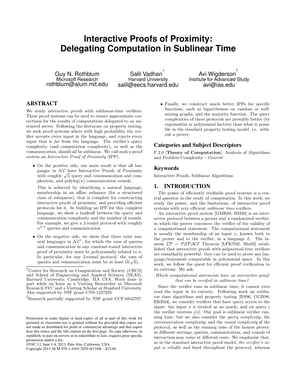 Interactive Proofs of Proximity: Delegating Computation in Sublinear Time