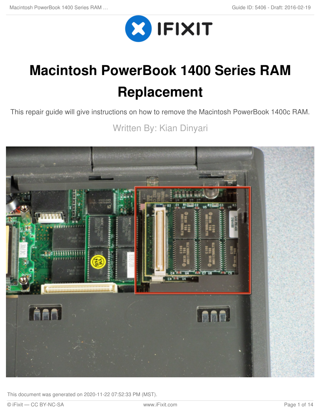Macintosh Powerbook 1400 Series RAM Replacement