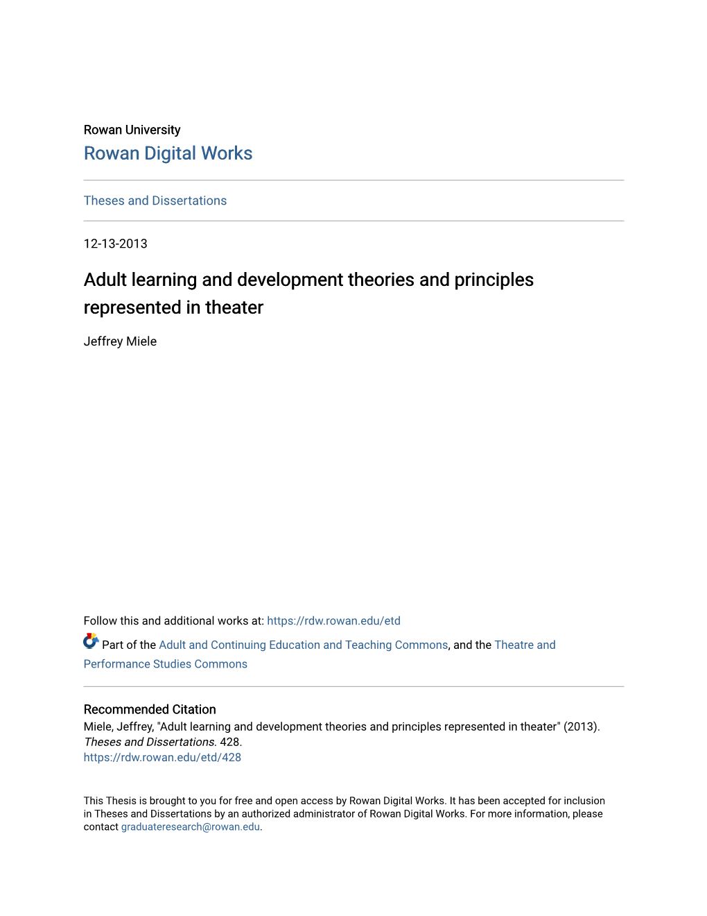 Adult Learning and Development Theories and Principles Represented in Theater