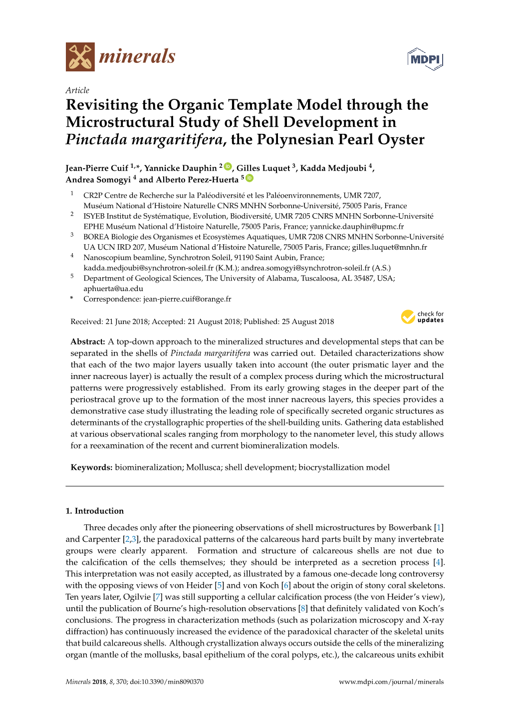 Revisiting the Organic Template Model Through the Microstructural Study of Shell Development in Pinctada Margaritifera, the Polynesian Pearl Oyster