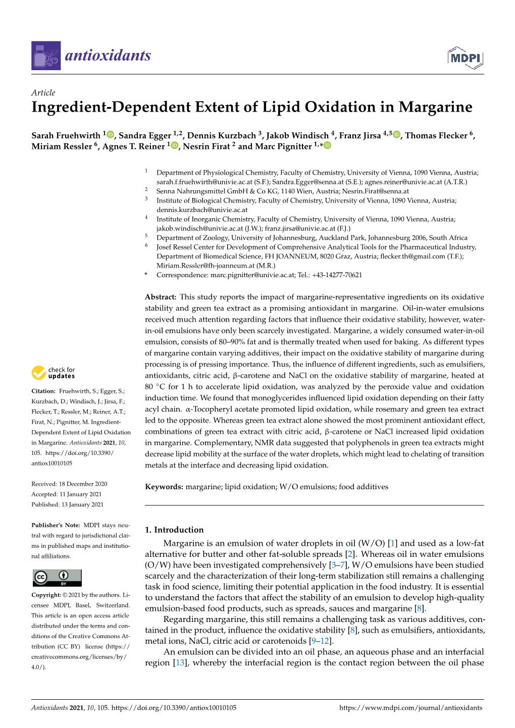 Ingredient-Dependent Extent of Lipid Oxidation in Margarine