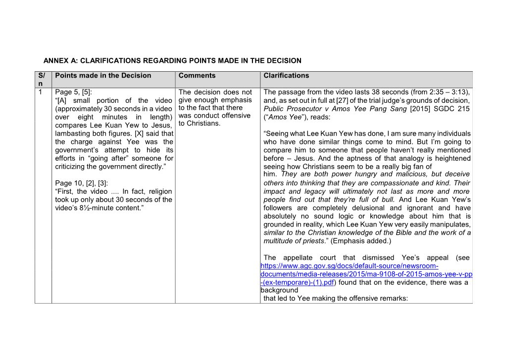 Annex A: Clarifications Regarding Points Made in the Decision