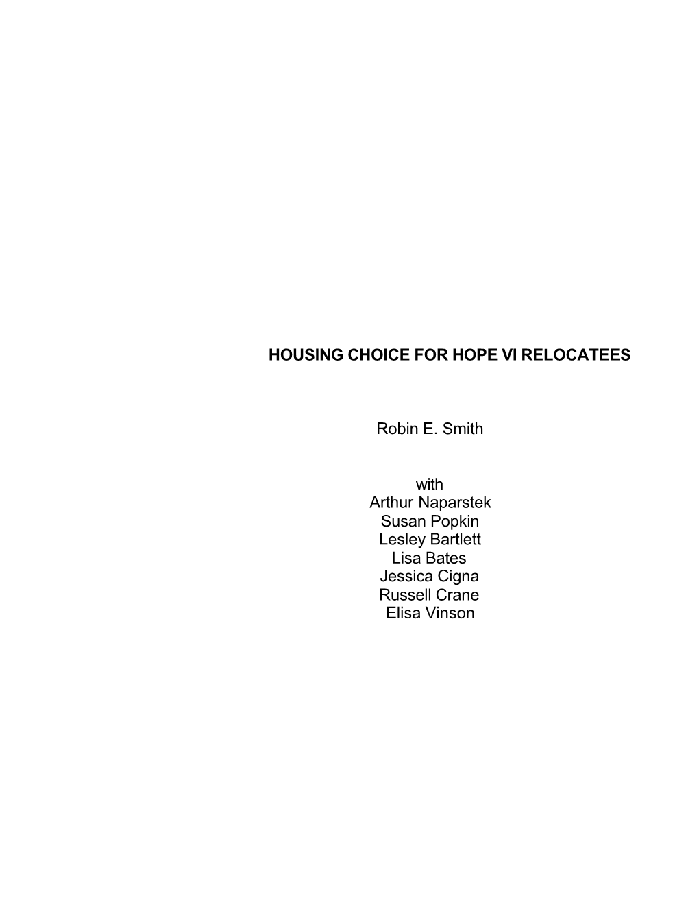 Housing Choice for Hope Vi Relocatees