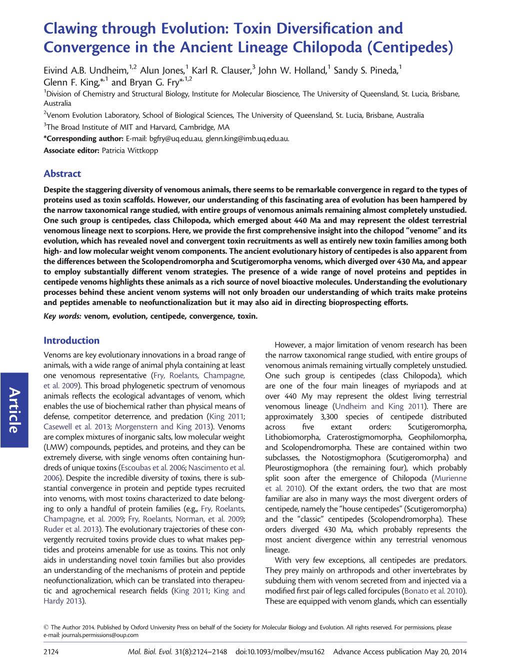 Article Clawing Through Evolution: Toxin Diversification