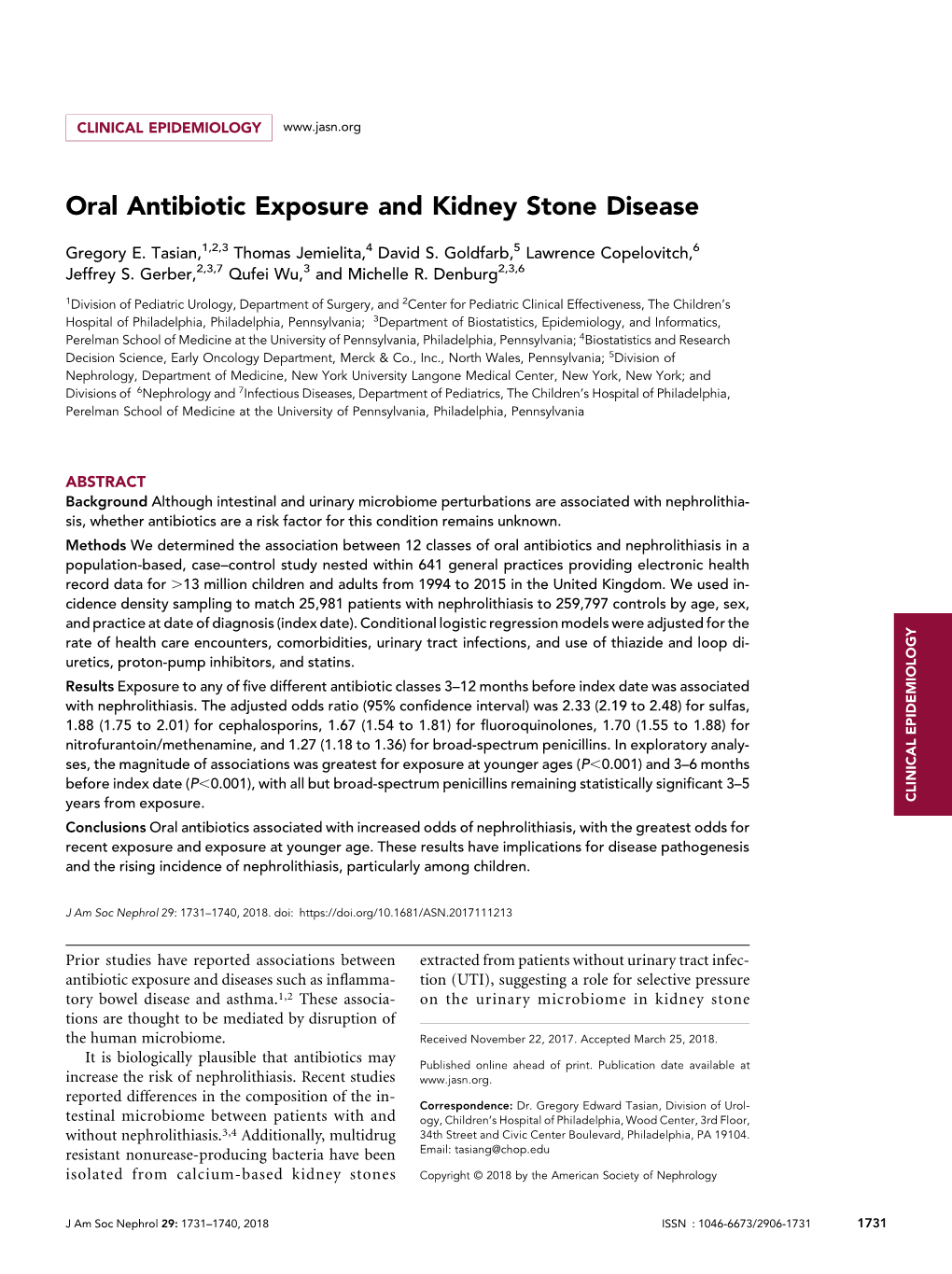 Oral Antibiotic Exposure and Kidney Stone Disease