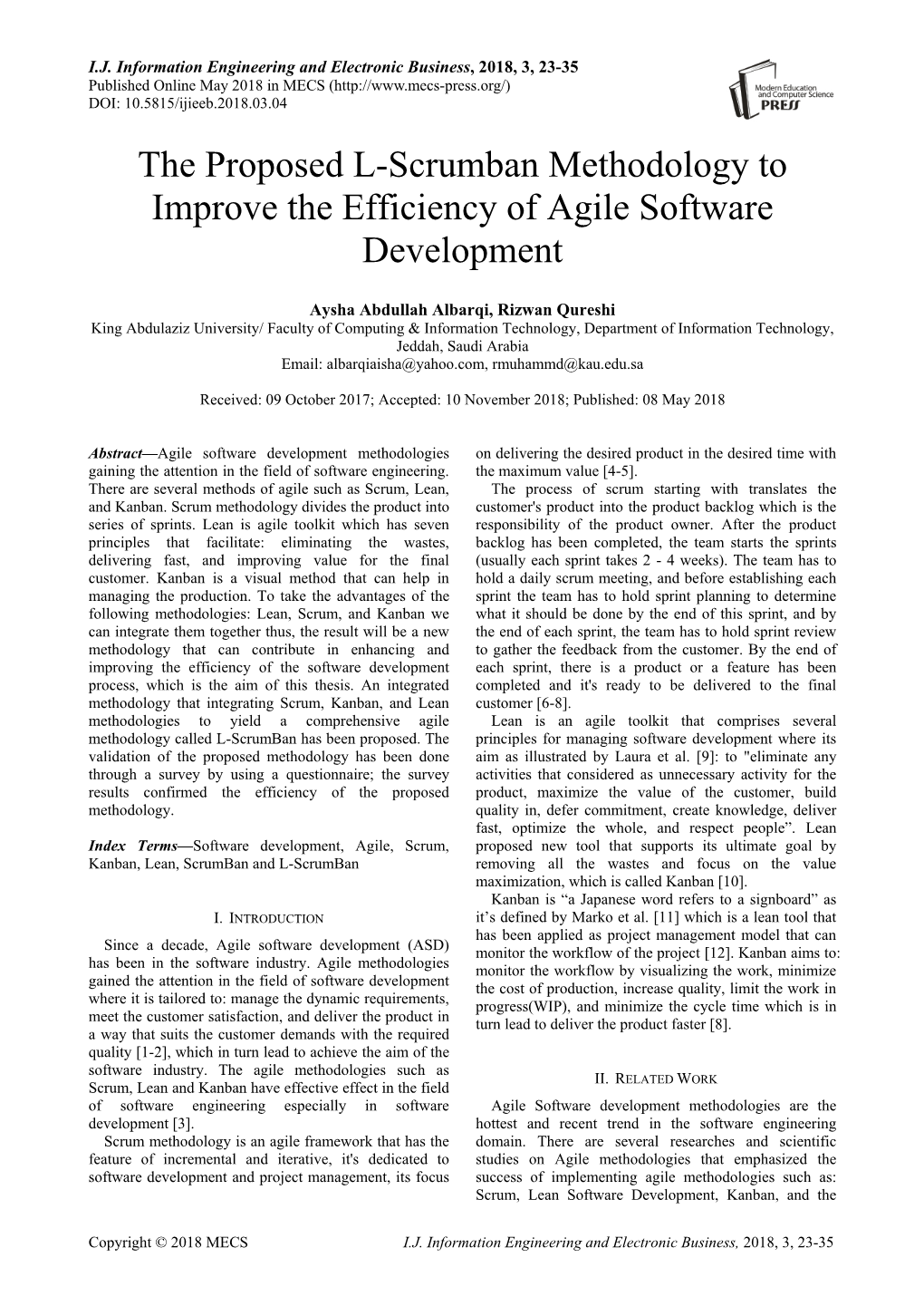 The Proposed L-Scrumban Methodology to Improve the Efficiency of Agile Software Development