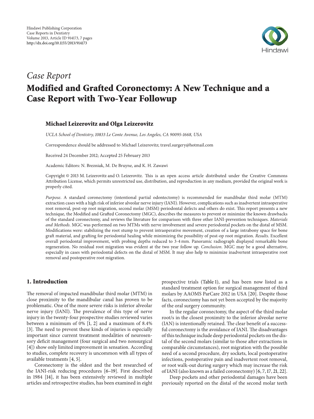 Modified and Grafted Coronectomy: a New Technique and a Case Report with Two-Year Followup