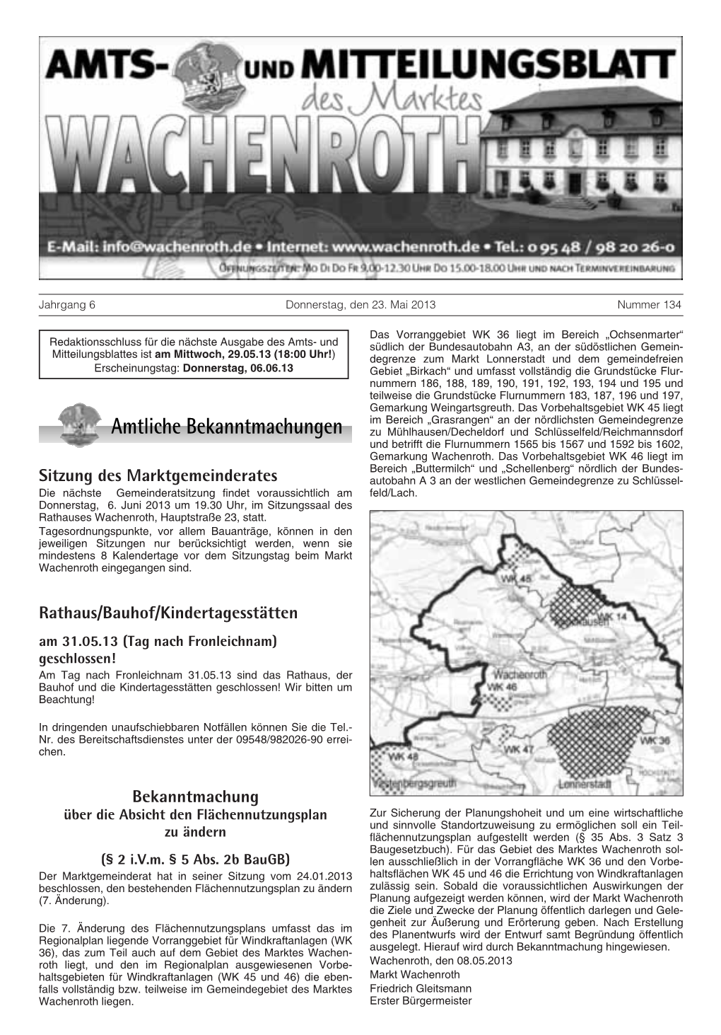 Sitzung Des Marktgemeinderates Rathaus/Bauhof/Kindertagesstätten Bekanntmachung