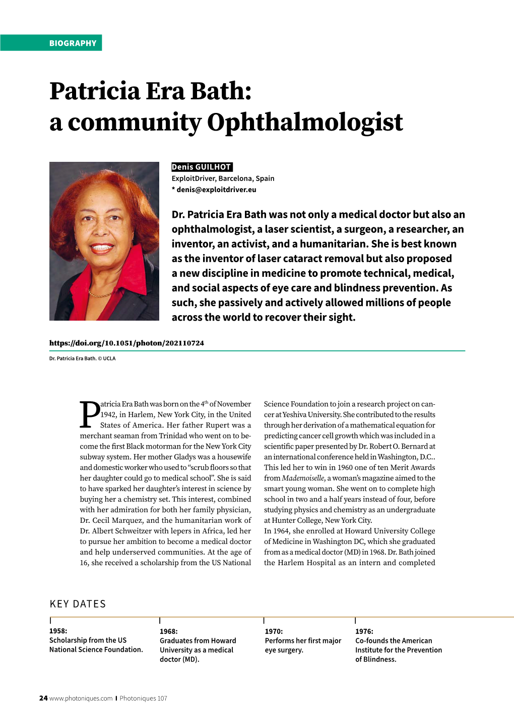 Patricia Era Bath: a Community Ophthalmologist