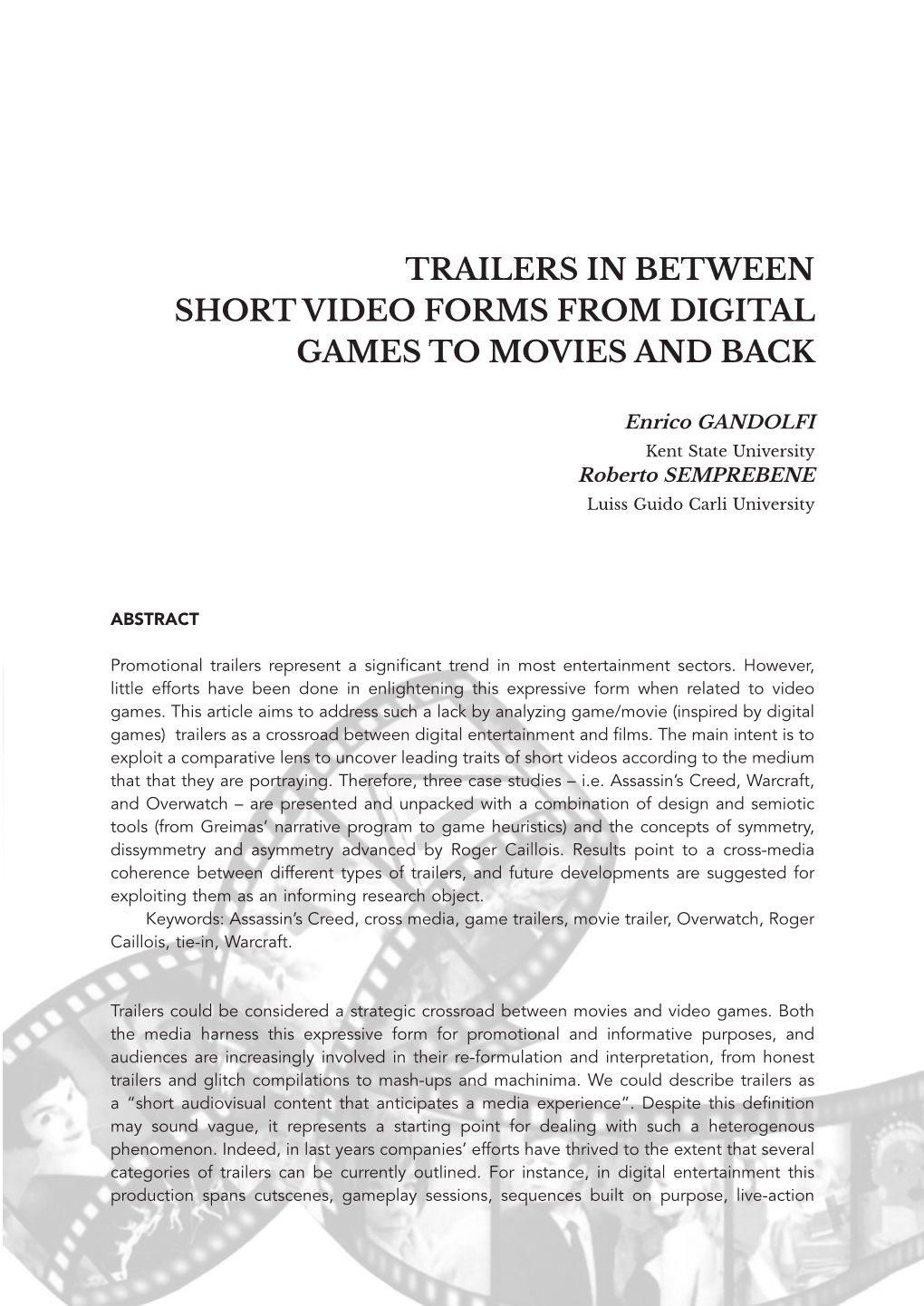 Trailers in Between Short Video Forms from Digital Games to Movies and Back