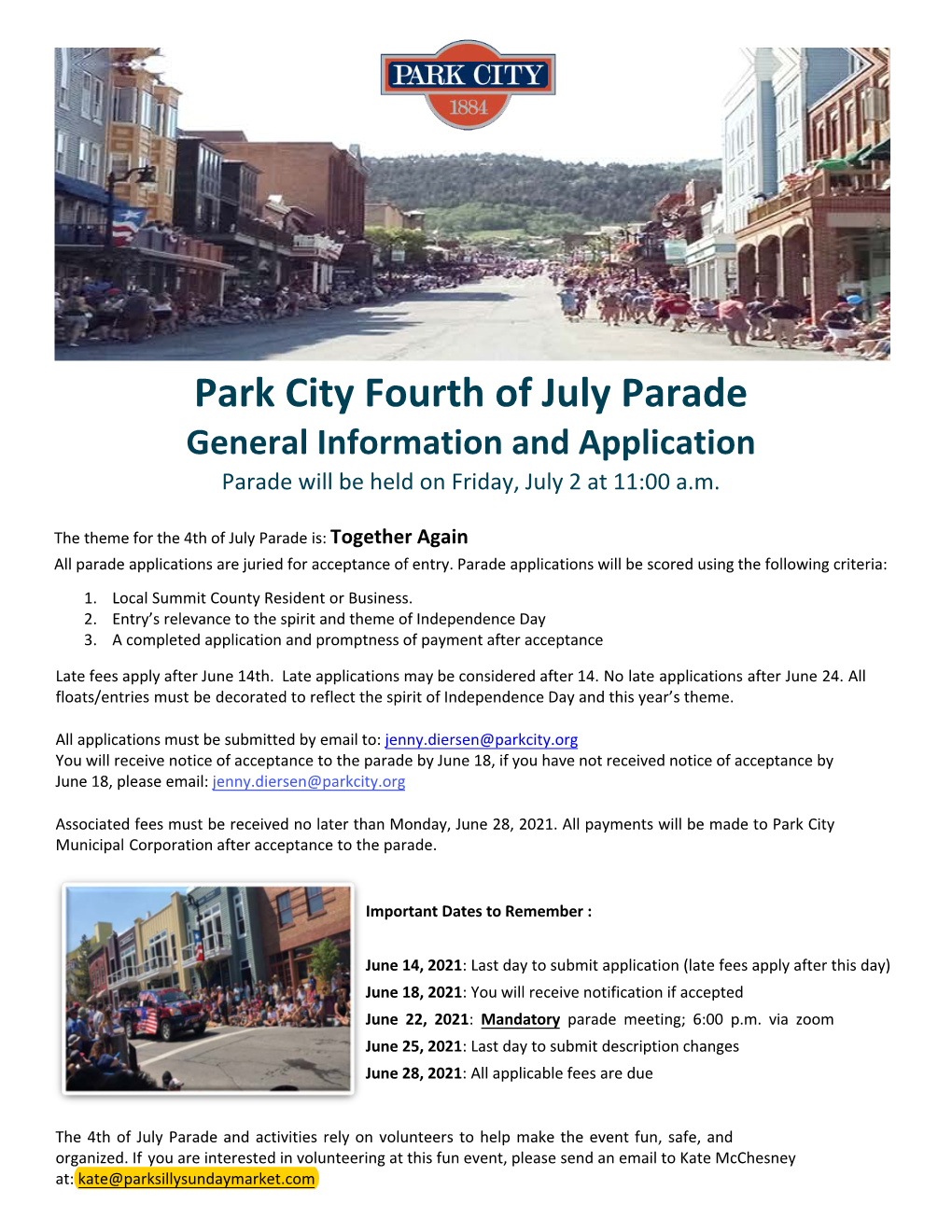 Park City Fourth of July Parade Application