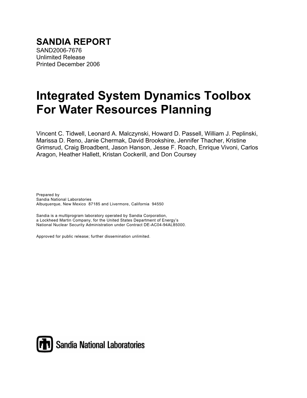 Integrated System Dynamics Toolbox for Water Resources Planning