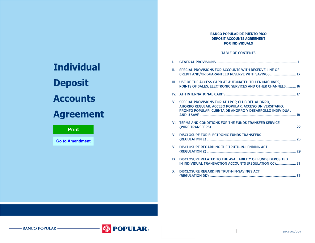 Deposit Account Agreement