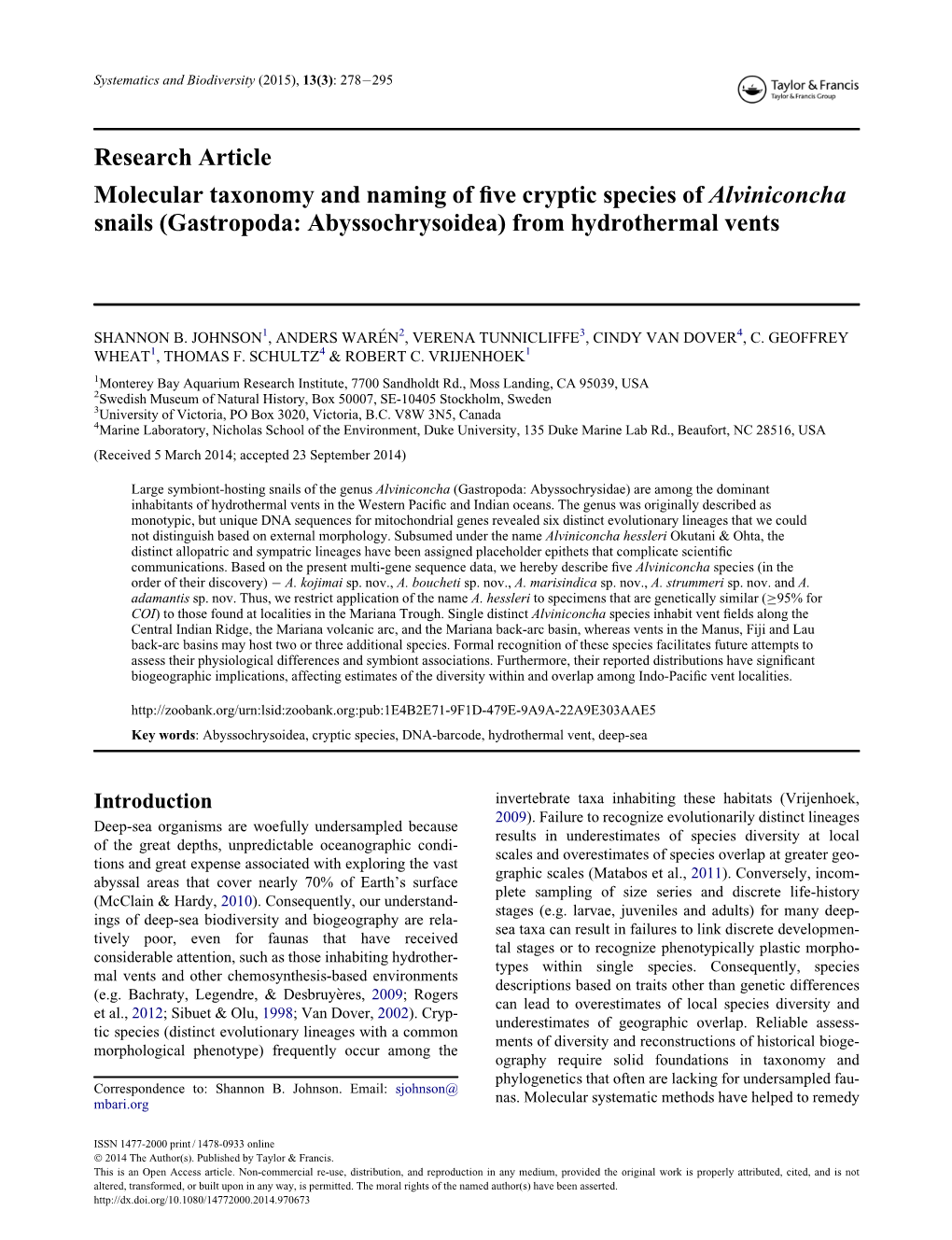 (Gastropoda: Abyssochrysoidea\) from Hydrothermal