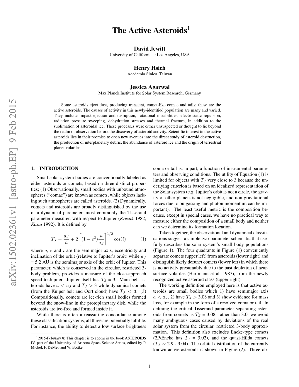 Arxiv:1502.02361V1 [Astro-Ph.EP] 9 Feb 2015